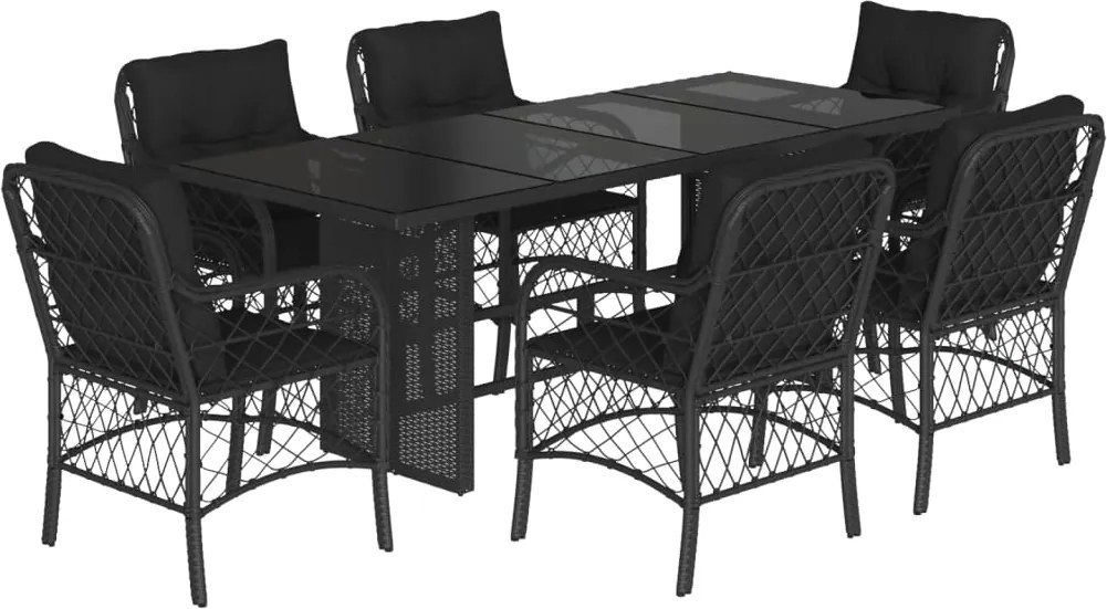 vidaXL Set mobilier de grădină cu perne, 7 piese, negru, poliratan