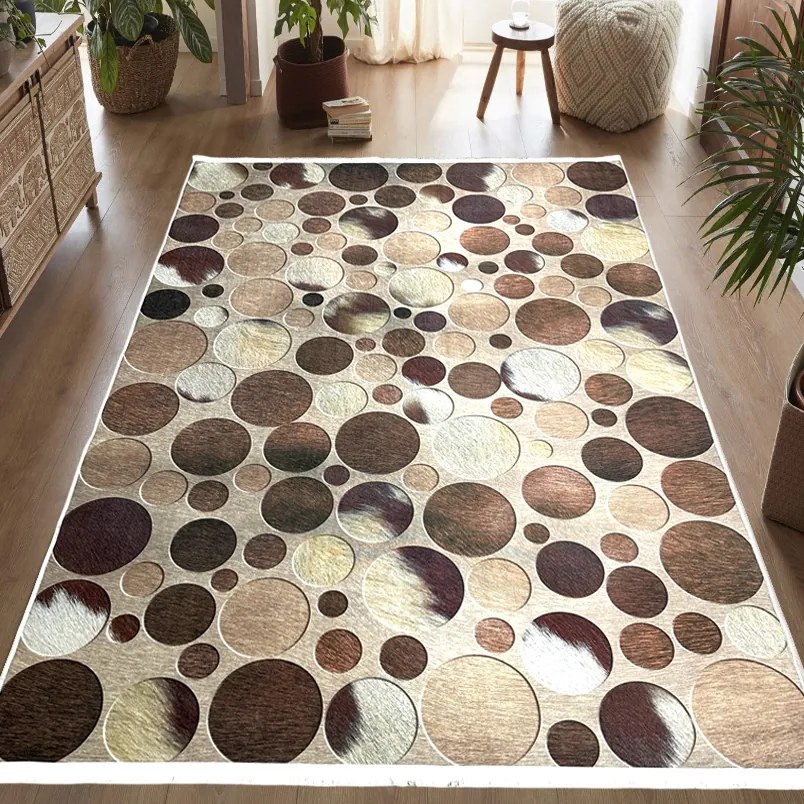 Covor camera antiderapant, bej-maro, model Terra