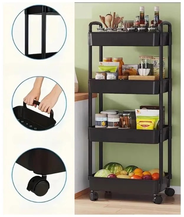 Raft pe rotile POZIO 37x22x95 cm negru