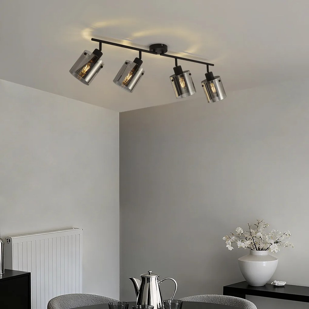 Spot de tavan negru de design cu sticlă fumurie cu 4 lumini - Domo