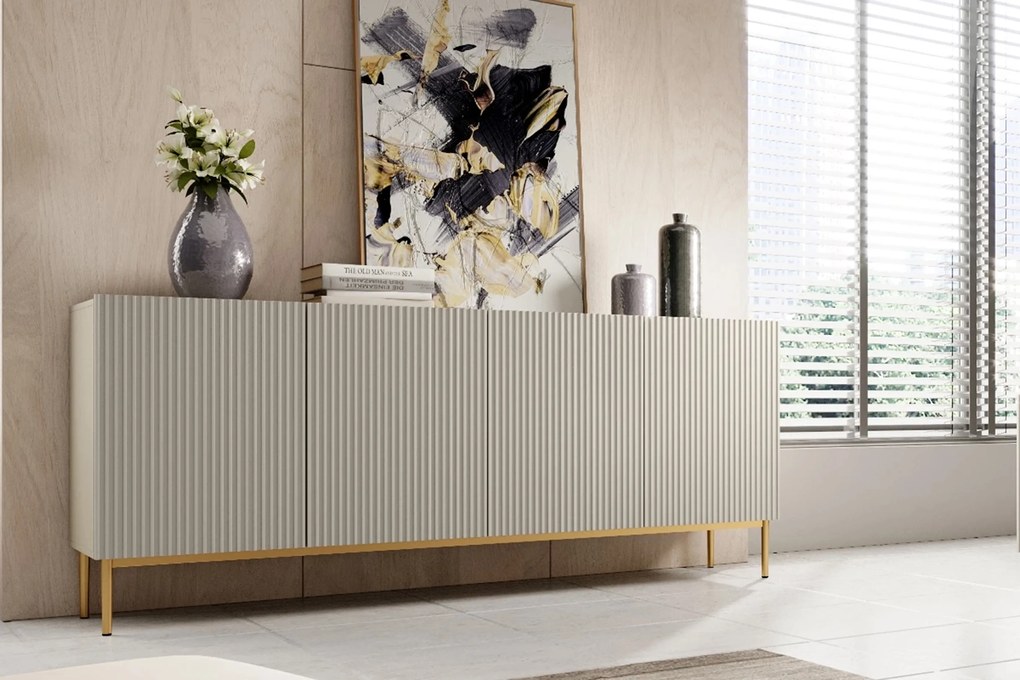 Comodă pe picioare metalice Nicole 200 cm - cașmir / picioare aurii