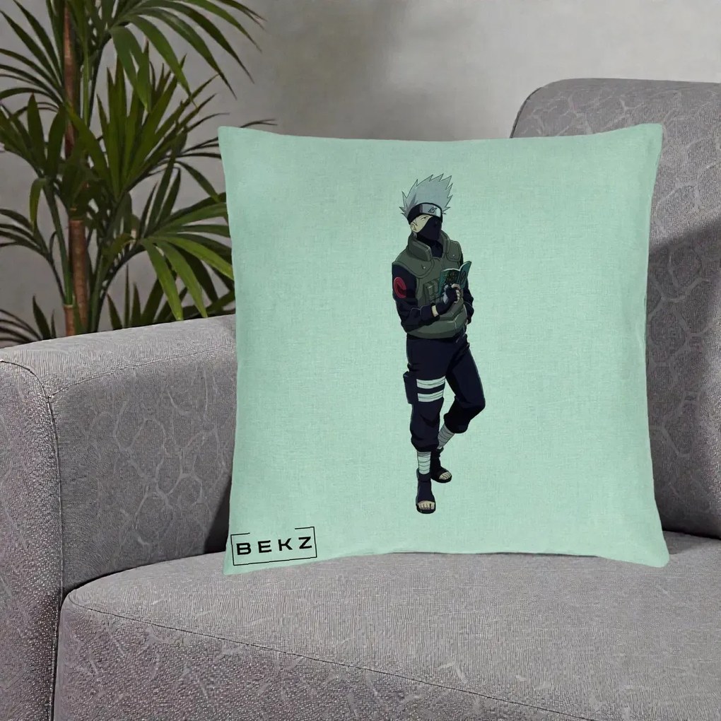 Perna Personalizata Naruto Kakashi Hatake Portret Complet, 40x40 cm, Verde Menta, Husa Detasabila, Perna Inclusa, BEKZ®