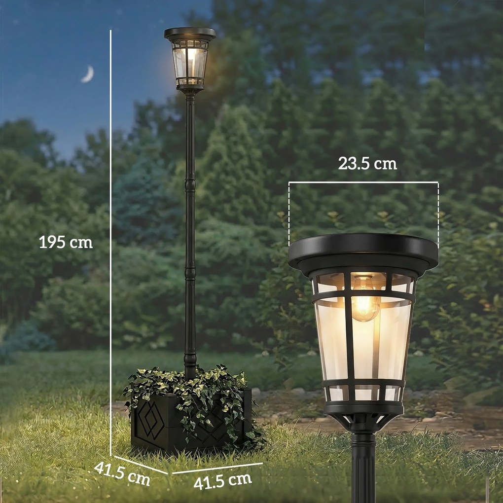 Outsunny Lanternă solară lampă de podea cu ghiveci 195cm Lampa de grădină exterioară cu 2 trepte de luminozitate comutator de control al luminii IP44 | Aosom Romania
