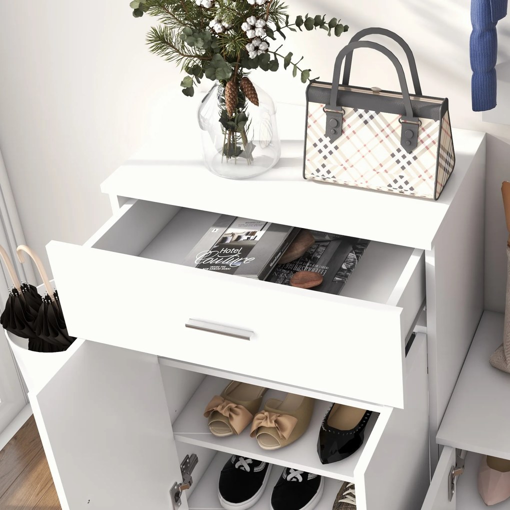HOMCOM Mobilier de Hol cu Cuier din Lemn, Spațiu de Depozitare și Design Elegant, 100x32x187cm, Alb | Aosom Romania