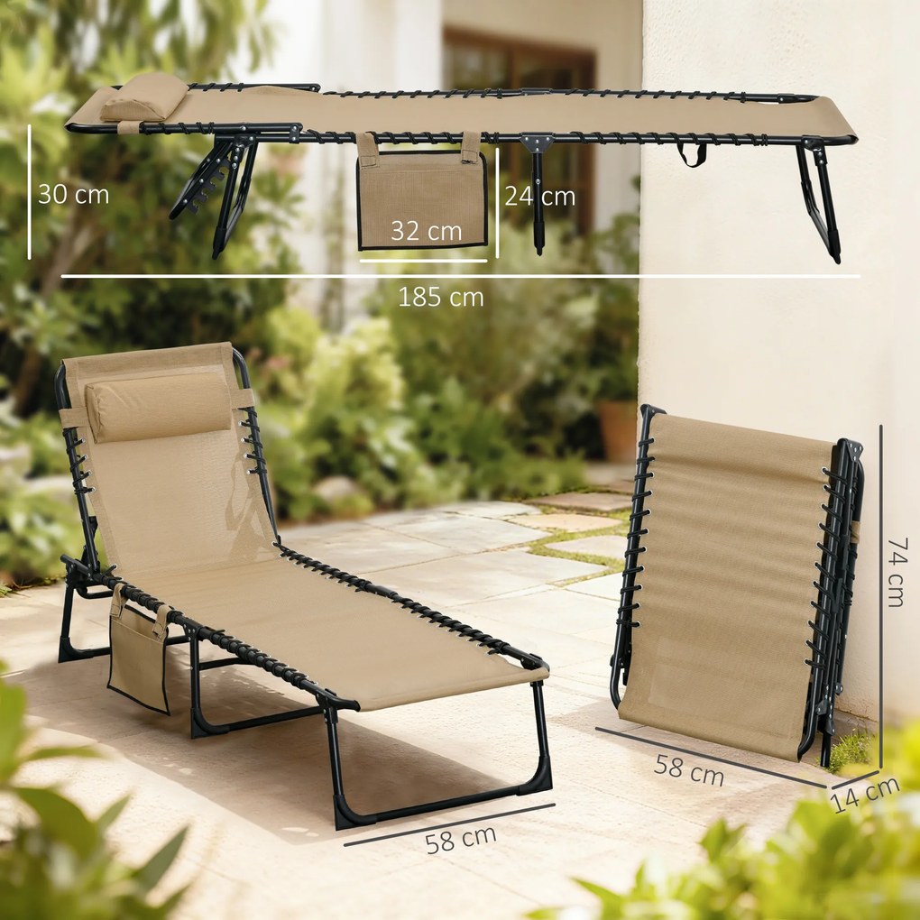 Outsunny Portable Sun Lounger, Folding Camping Bed 5-position Adjustable Grey | Aosom Romania
