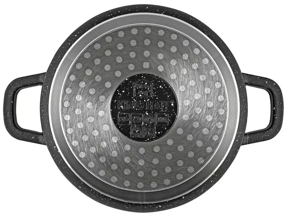 Oală cu capac 28 cm, 6.5L – Kinghoff KH 1597, antiaderentă cu marmură, neagră, pentru preparate consistente, compatibilă cu toate plitele