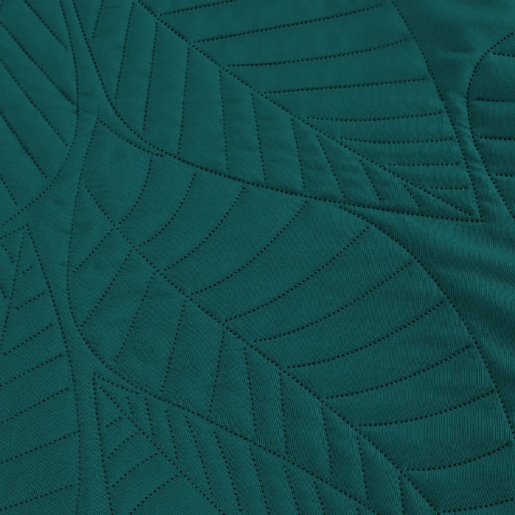 Cuvertura turcoaz pentru pat cu model LEAVES Dimensiune: 200 x 220 cm