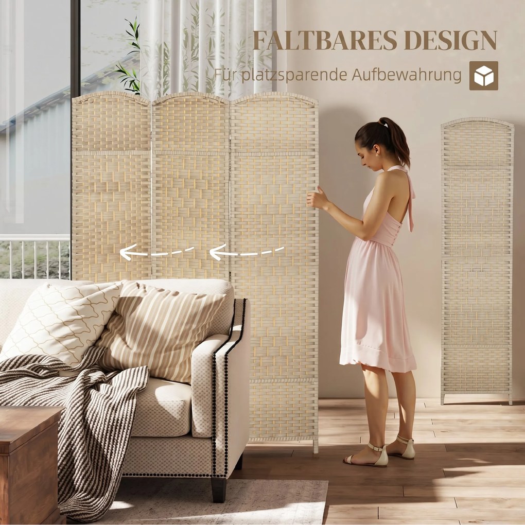 HOMCOM Paravan Interior cu 3 Panouri Pliabil, 135x180 cm, Separatoare Împletit din PP și Lemn de Pin, Stejar | Aosom Romania