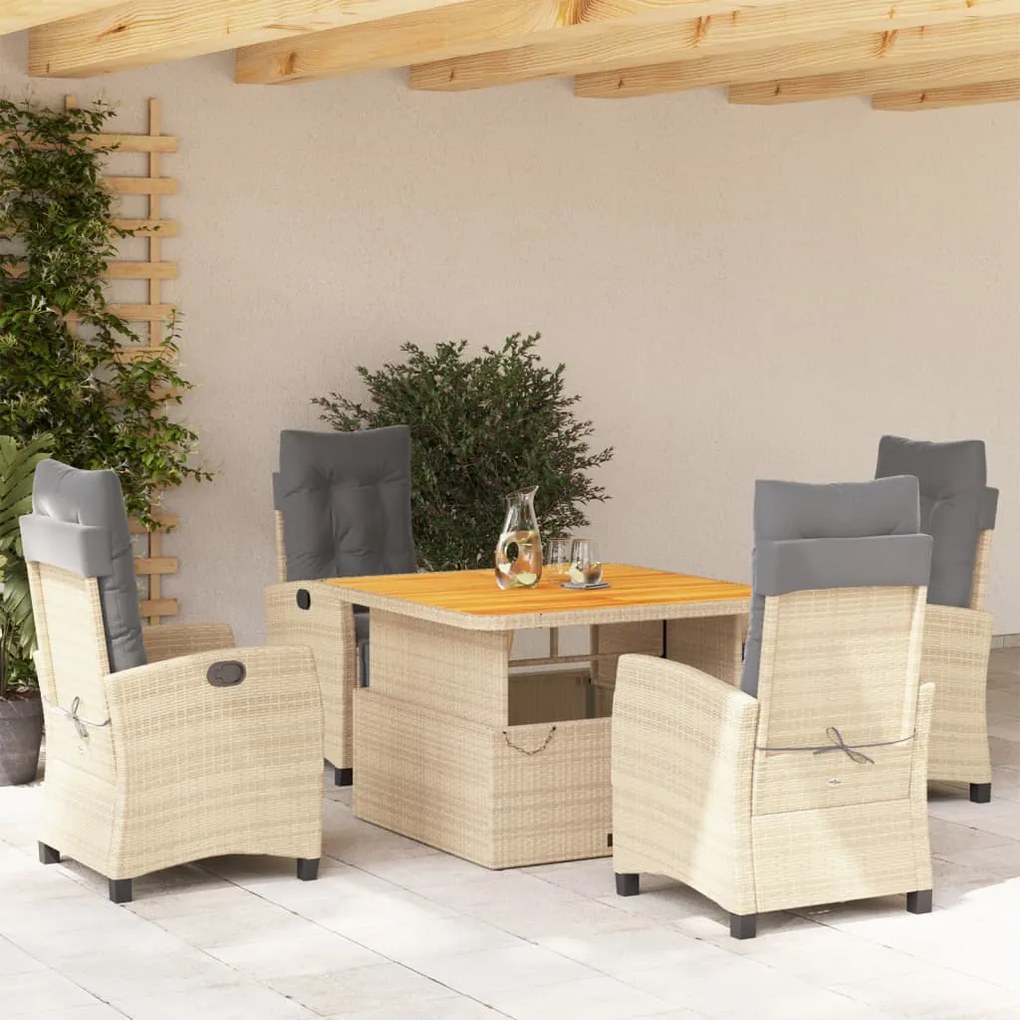 vidaXL Set mobilier de grădină cu perne, 5 piese, bej, poliratan