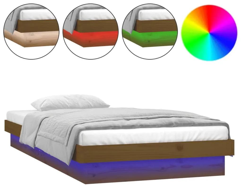 Cadru de pat cu LED, maro miere, 100x200 cm, lemn masiv maro miere, 100 x 200 cm