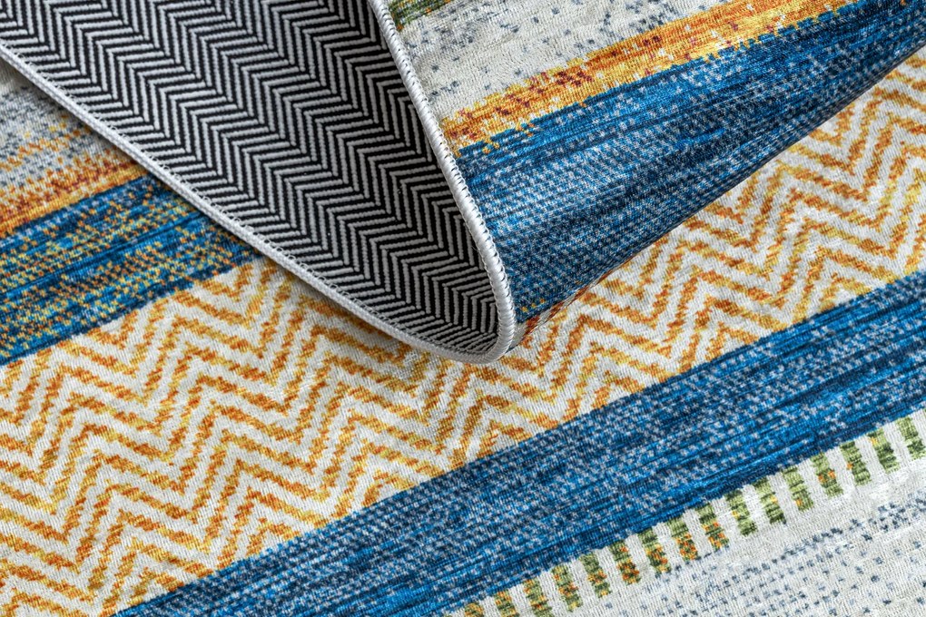 ANDRE 35950 covor lavabil Linii, geometric anti-alunecare - albastru / galben