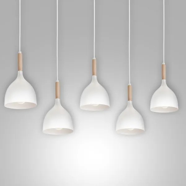 Lustră pe cablu NOAK 5xE27/60W/230V albă/lemn