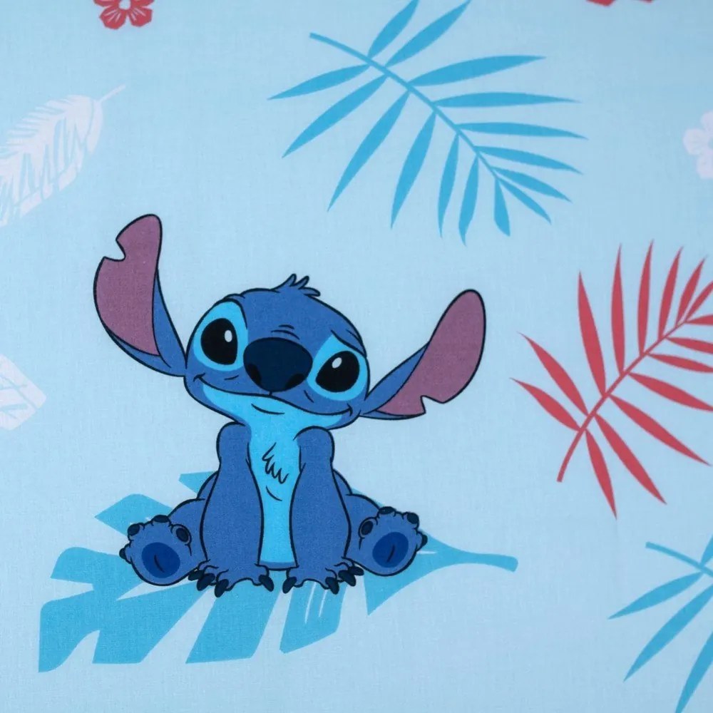 Cearceaf pentru copii albastru din bumbac pentru pat de o persoană cu elastic 90x200 cm Lilo &amp; Stitch "Blue" – Jerry Fabrics