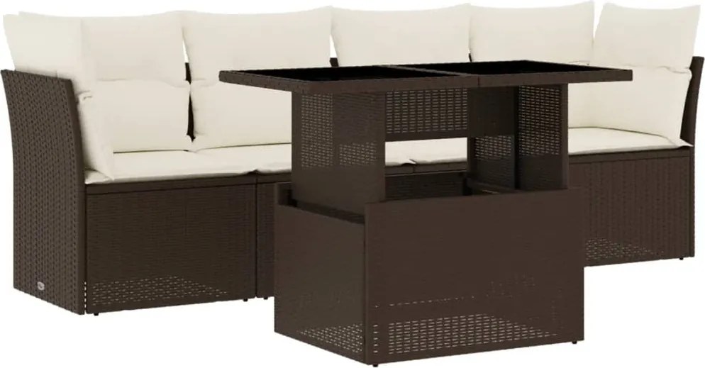 vidaXL Set canapele de grădină cu perne, 5 piese, maro, poliratan