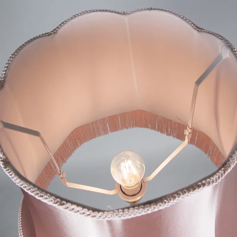 Lampă de podea retro din alamă cu abajur Granny roz 45 cm - Kaso