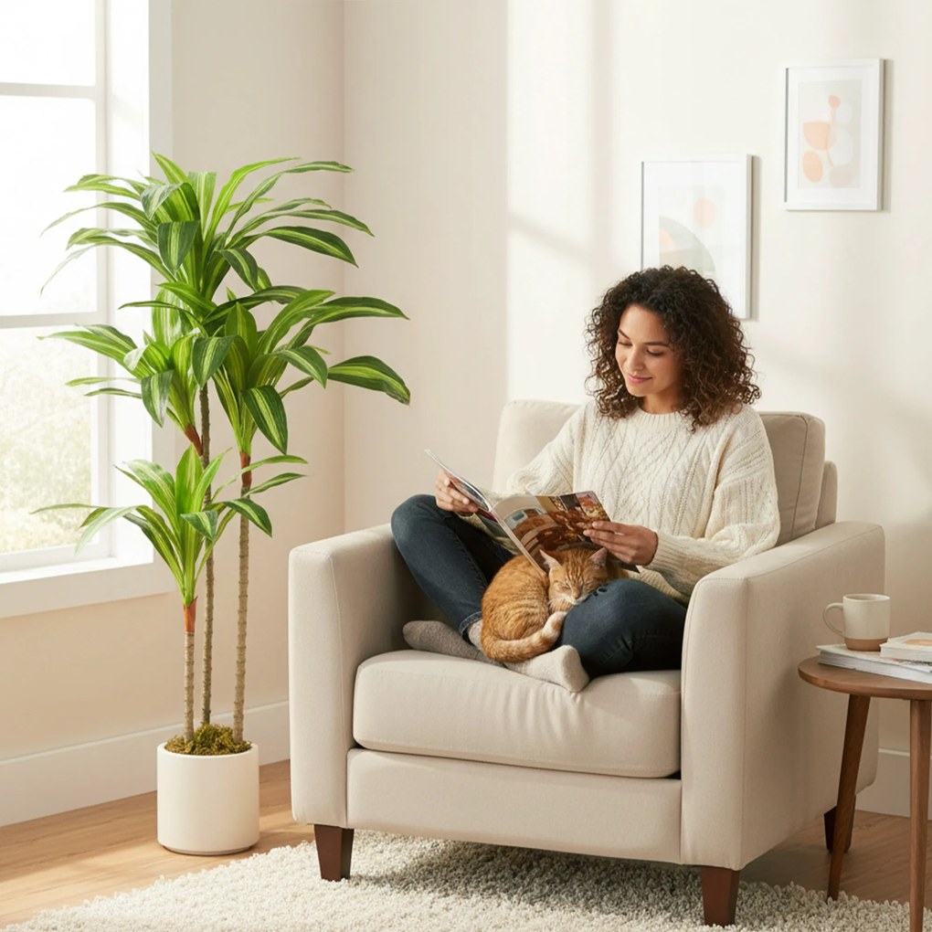 HOMCOM Arbore artificial Dracaena 120 cm cu ramuri flexibile - Verde | Aosom Romania