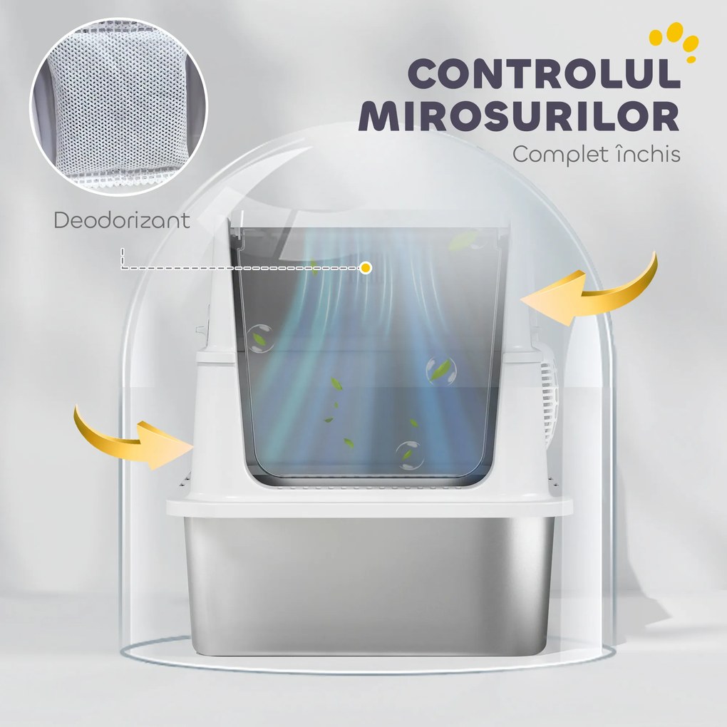 PawHut Extra Large din Oțel Inoxidabil, Litieră pentru Pisici cu Lopățică, Capac Rabatabil | Aosom Romania