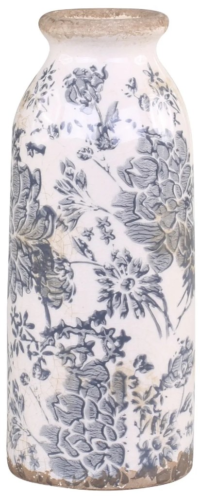 Vaza Vintage Leaves din ceramica, alb antichizat, 8x20 cm