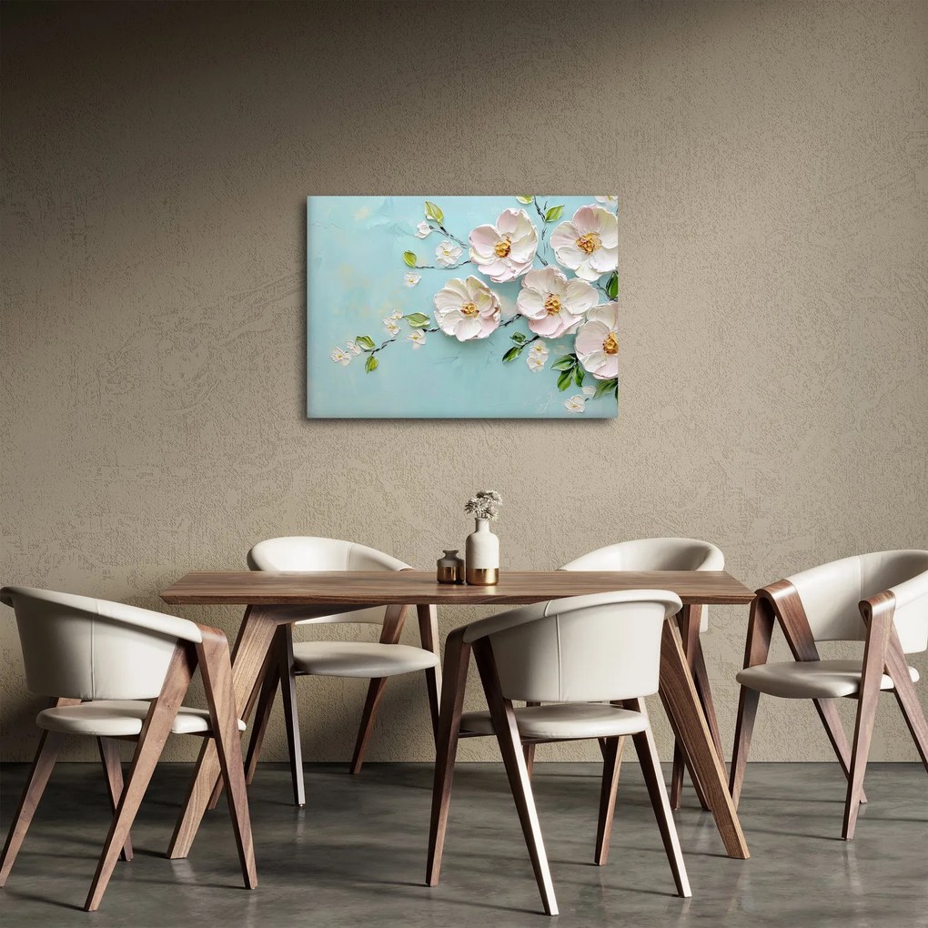 Tablou - Flori pe fundal albastru (70x50 cm)