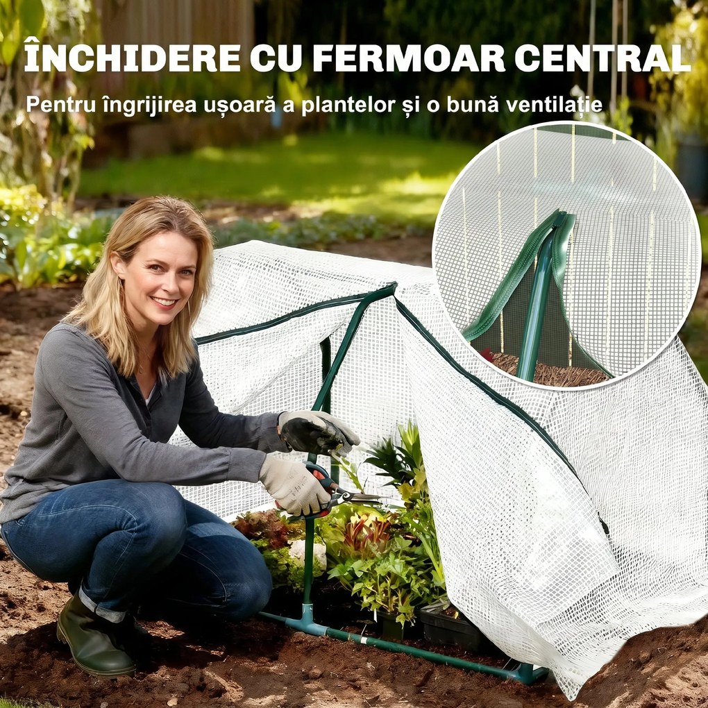 Mini Seră Outsunny pentru grădină și balcon din plastic PE și oțel cu închidere cu fermoar, 99x71x60 cm, de culoare alb transparent | Aosom Romania