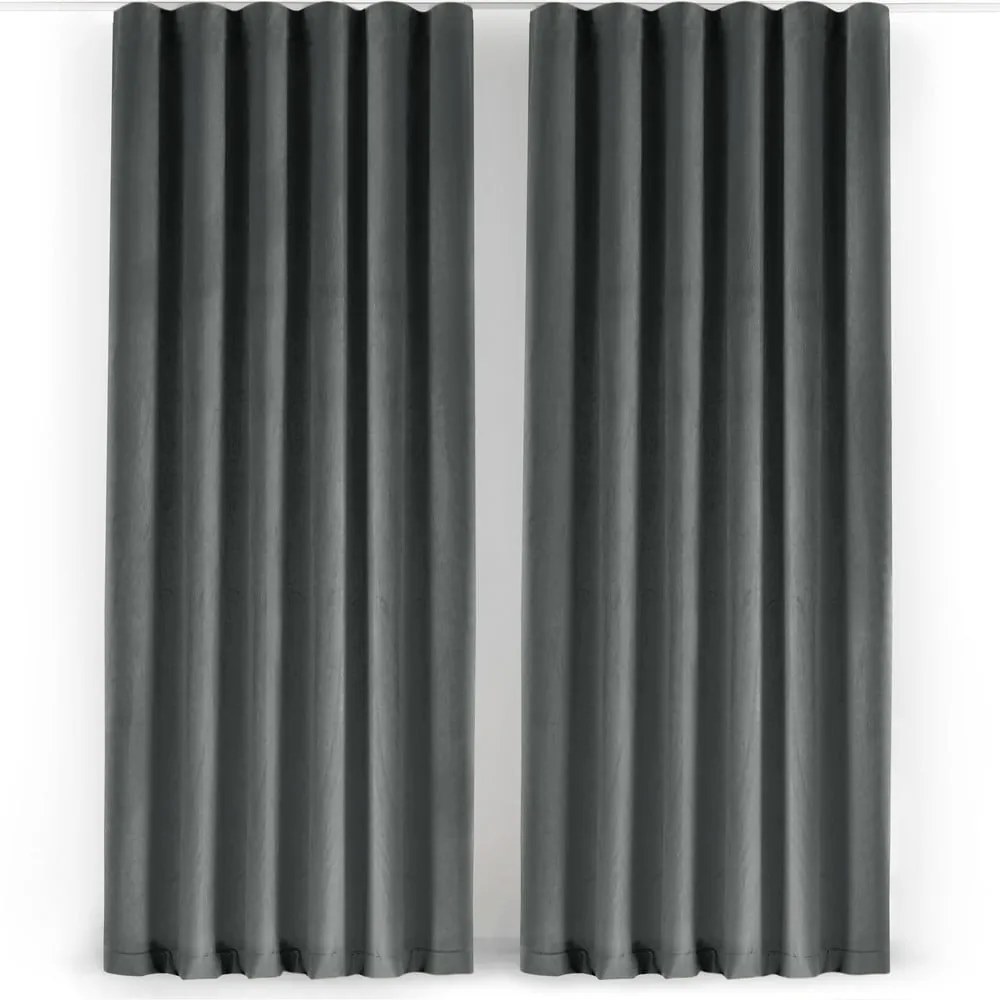 Draperie gri închis dimout (semi-opacă) din catifea 200x250 cm Velto – Filumi