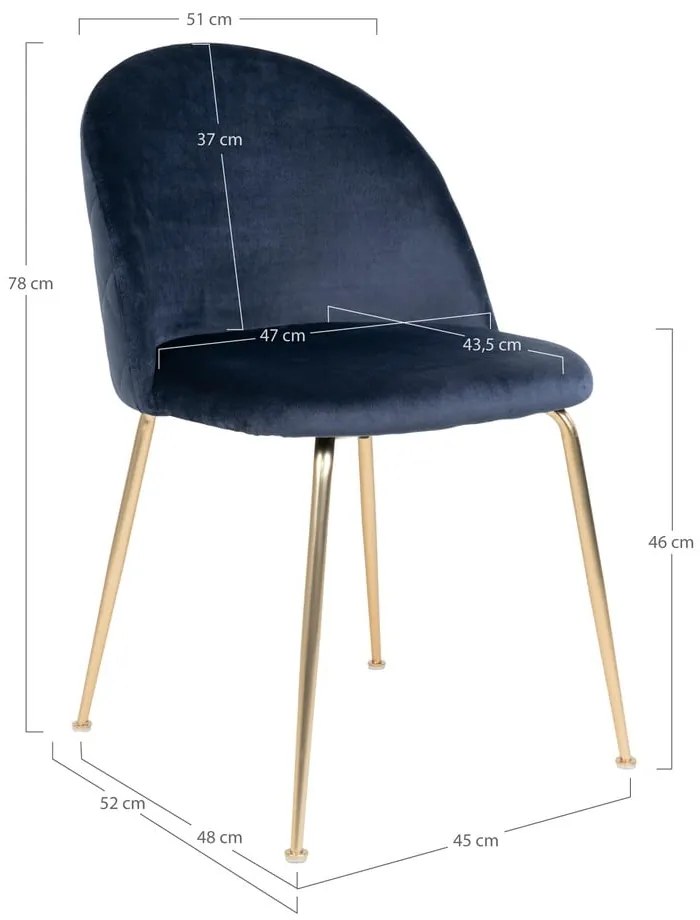 Scaune de dining din catifea albastru-auriu 2 buc. Geneve – House Nordic