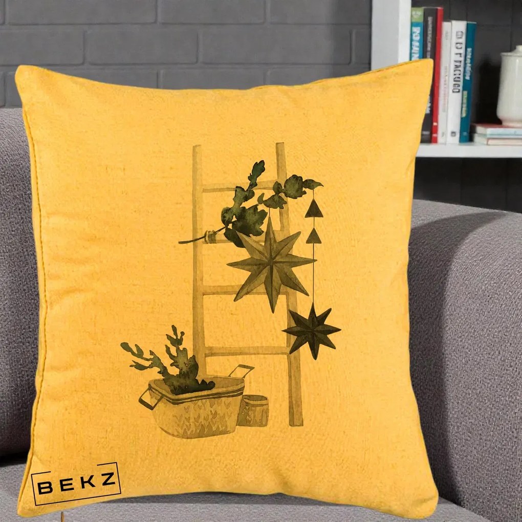 Perna Decorativa Scara Scandinavica cu Stele, 40x40 cm, Galben, Husa Detasabila, Perna Inclusa, BEKZ®