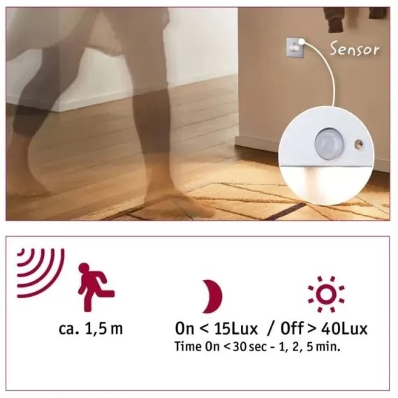 Corp de iluminat cu senzor pentru scări Paulmann 93134 LED/1,2W EDGE 230V crom