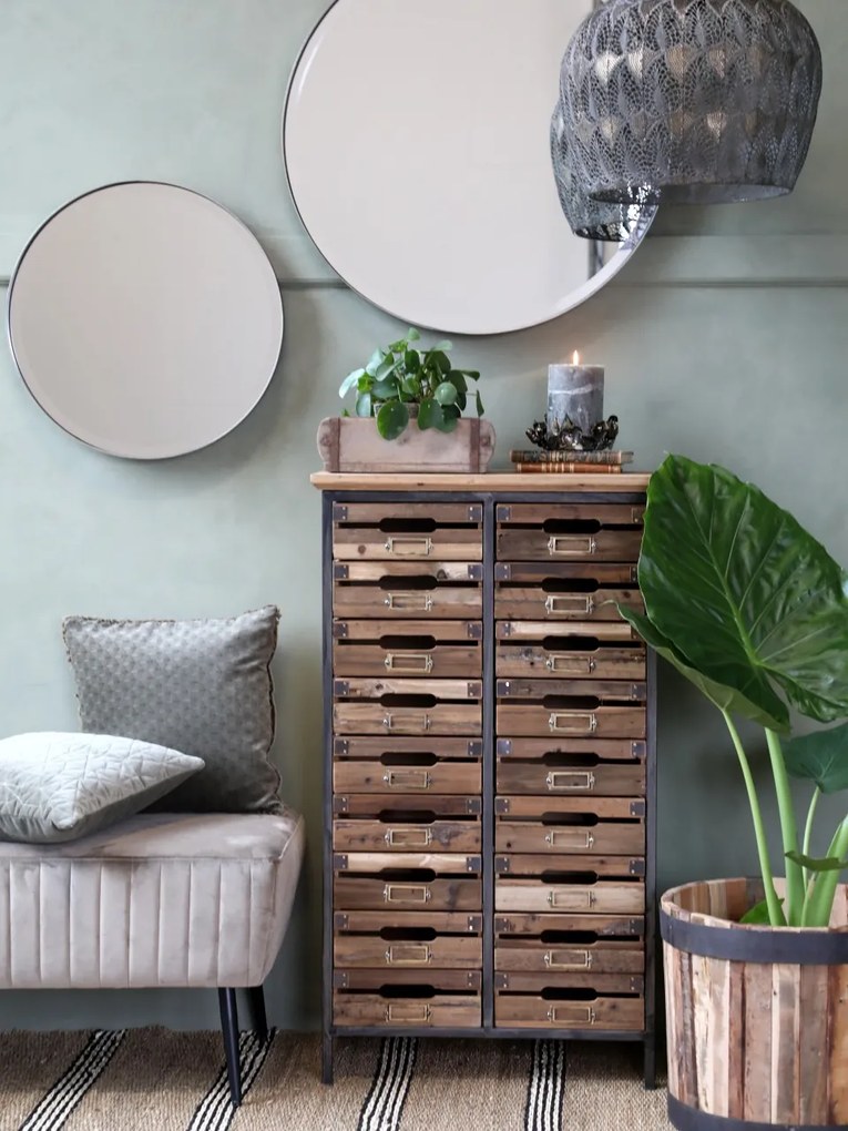Comoda din lemn, cu 18 sertare, aspect vintage