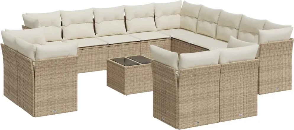 vidaXL Set canapele de grădină, 14 piese, cu perne, bej, poliratan
