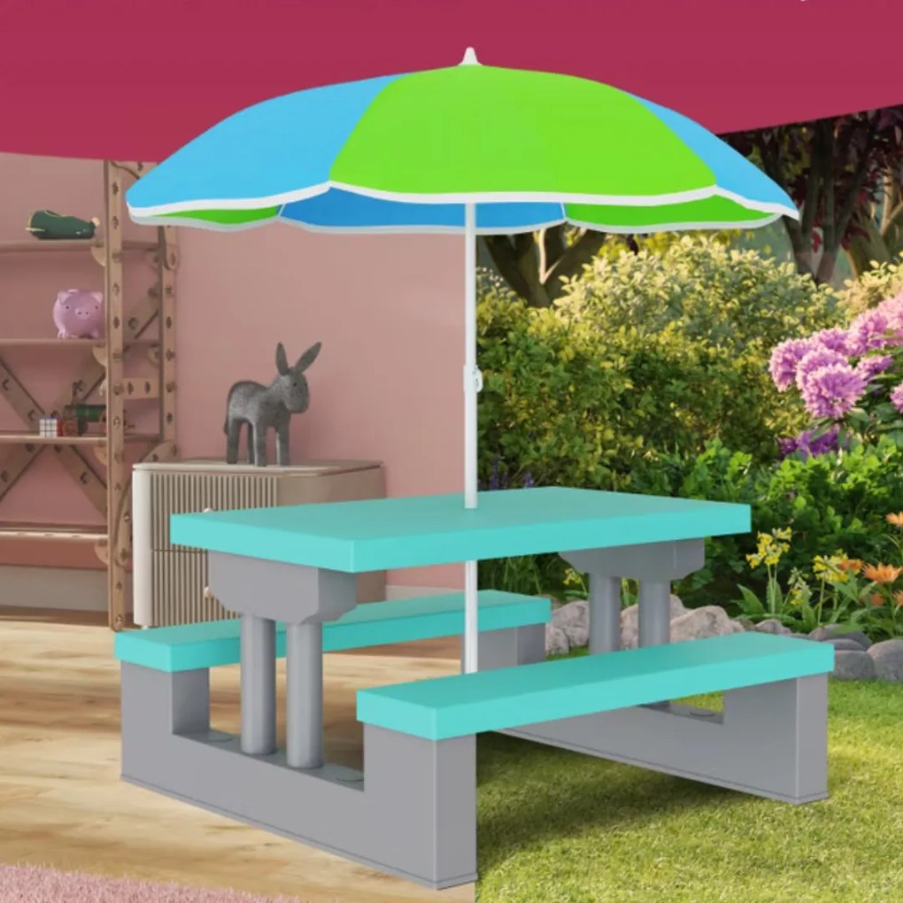 Spielwerk Set de șezut pentru copii cu umbrelă de soare JASMIN, 67x78,5x42,5cm, gri/mentă