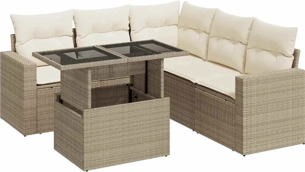 vidaXL Set canapele de grădină cu perne, 6 piese, bej, poliratan
