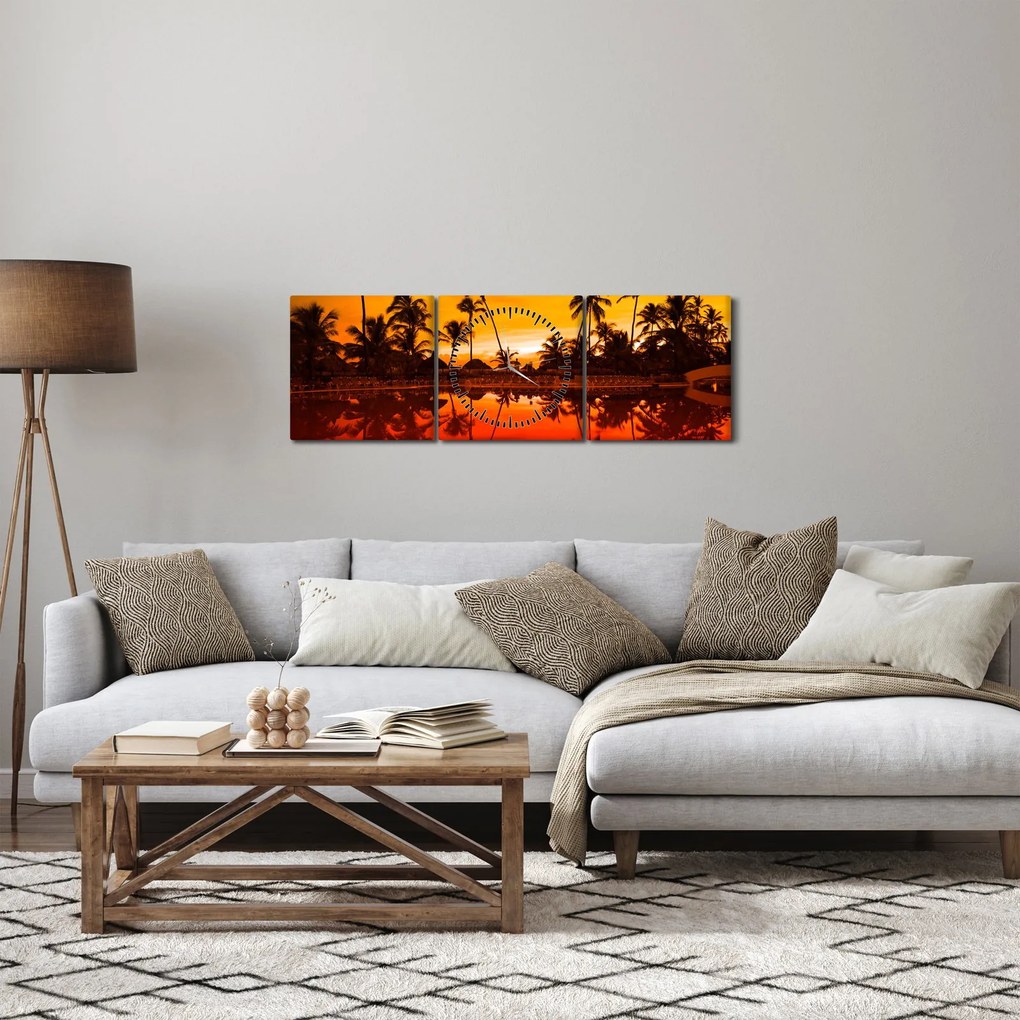 Tablou - Apus de soare deasupra rezortului (cu ceas) (90x30 cm)