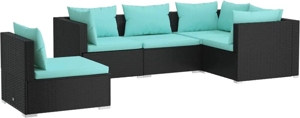 vidaXL Set mobilier de grădină cu perne, 5 piese, negru, poliratan