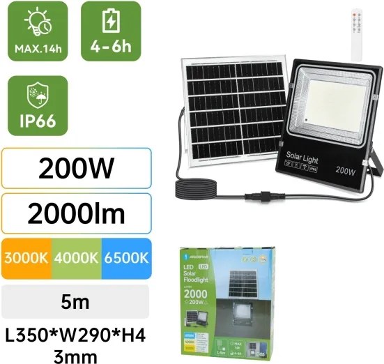 Aigostar-LED Proiector solar LED/200W/3,2V 3600mAh 3000K/4000K/6500K IP66 + telecomandă