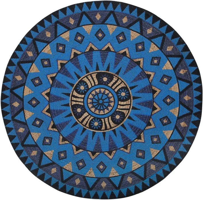 Covor rotund Unur, albastru/negru/bej, 140 cm