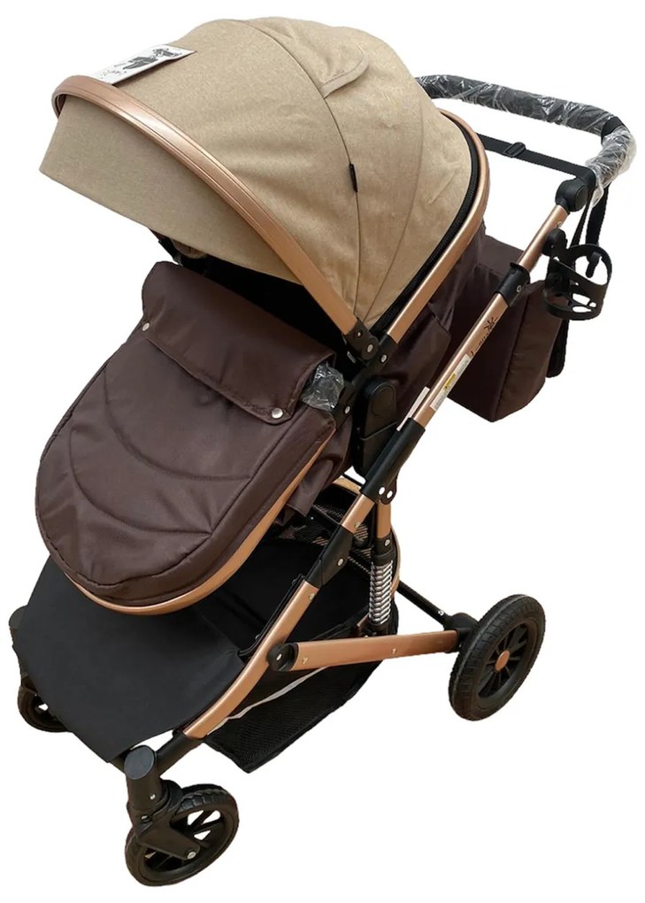 Carucior 2 in 1 pentru copii, cu maner reversibil si suspensii, 0-36 luni - CPC-31-crem