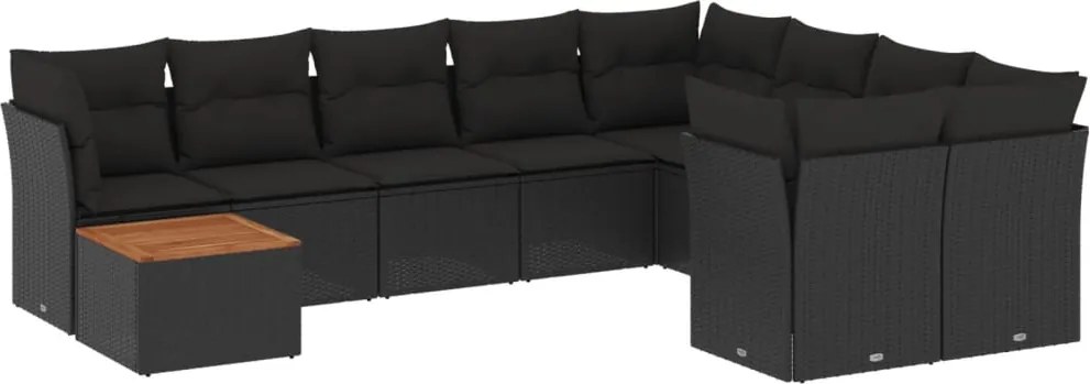 vidaXL Set canapele de grădină cu perne, 10 piese, negru, poliratan