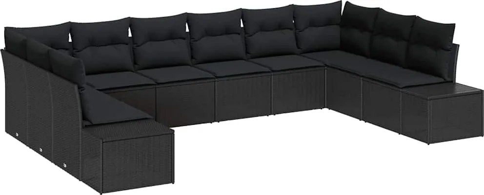 vidaXL Set de canapele pentru grădină cu pernă 10 pcs Negru poliratan