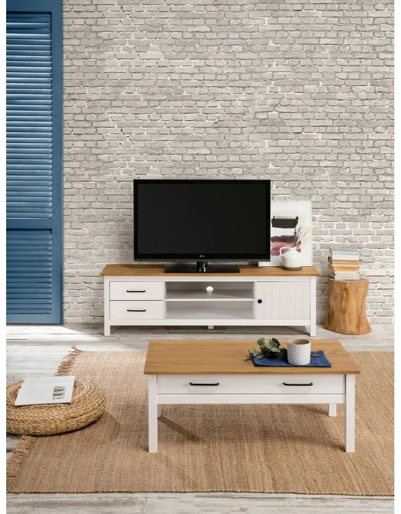 Comodă TV albă din lemn de pin 158x47 cm Miranda – Marckeric