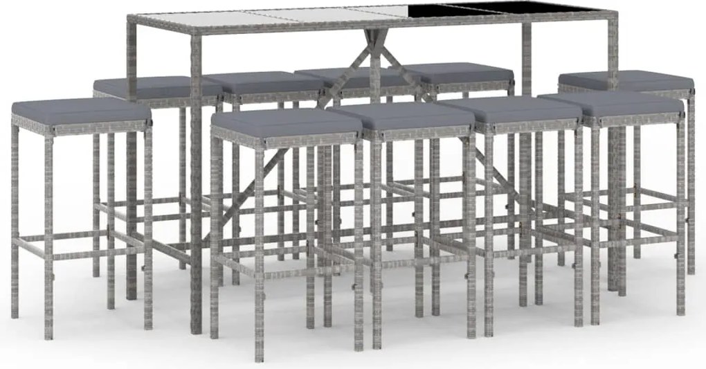 vidaXL Set mobilier de grădină cu perne, 11 piese, gri, poliratan