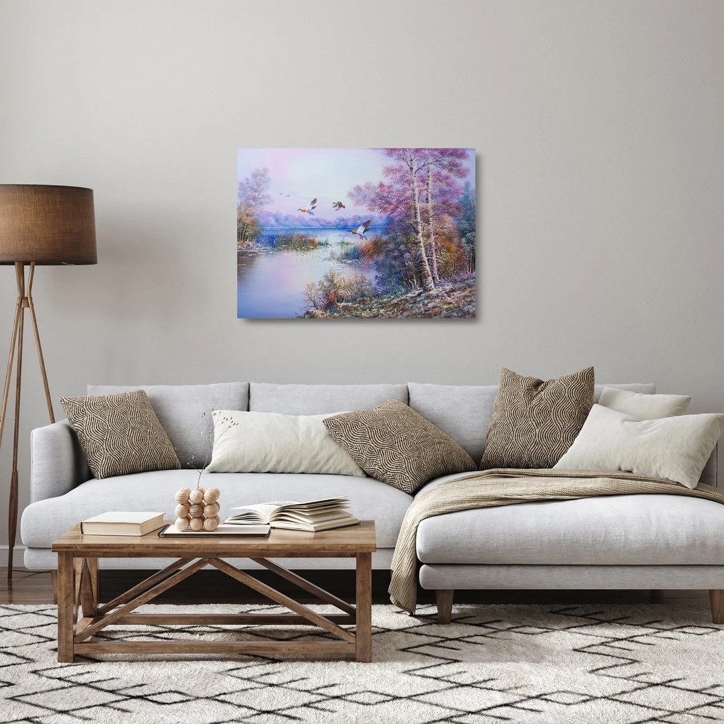 Tablou pe sticlă - Sosirea toamnei, pictură în ulei (70x50 cm)