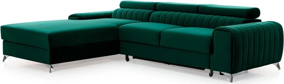 Colțar verde extensibil/cu spațiu de depozitare cu tapițerie din catifea (cu colț pe partea stângă/cu șezlong) Grayson – ELTAP