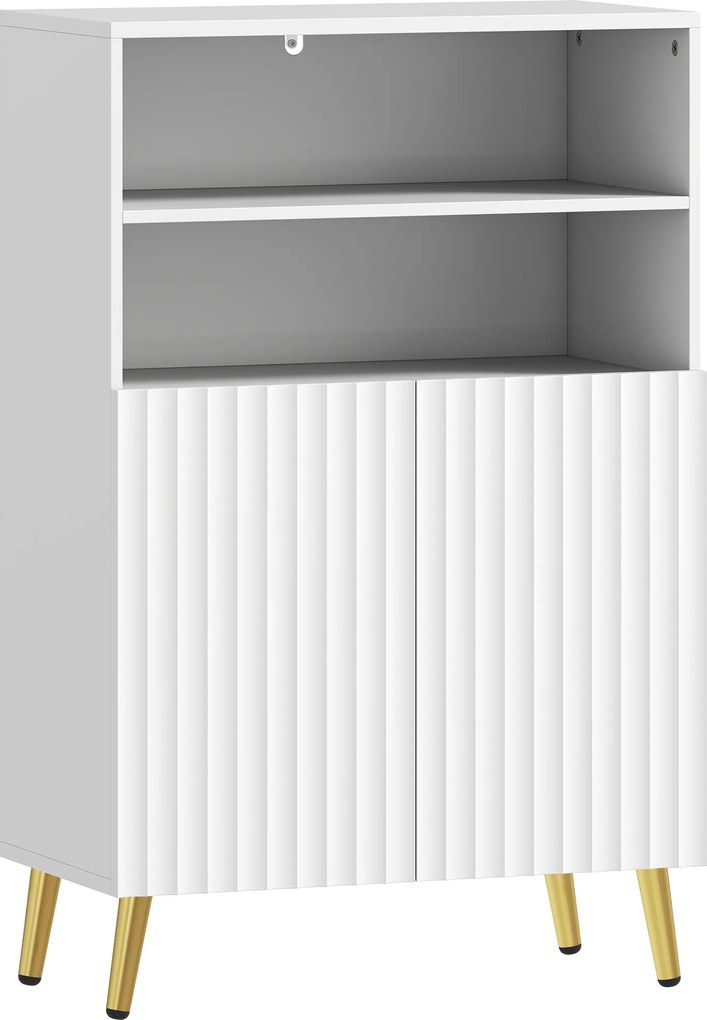 HOMCOM Dulap de Baie cu 2 Rafturi Deschise și Dulap, Dulap Compact cu Uși Amortizate, Raft Reglabil, pentru Bucătărie Living, 60x31.8x93 cm, Alb | Aosom Romania