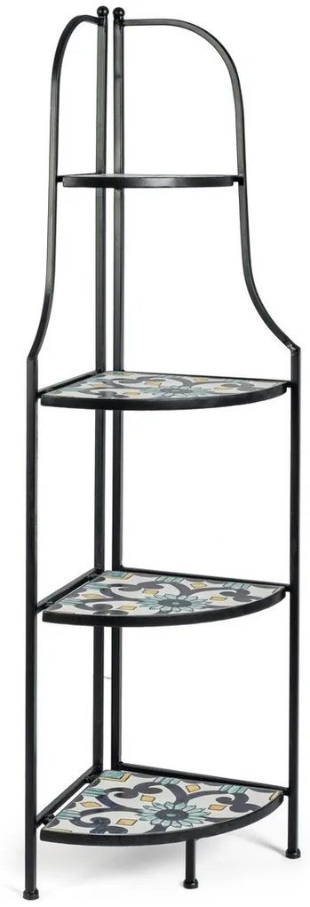 Raft de colt cu 3 polite din ceramica fier forjat negru Positano 41 cm x 28 cm x 131 h Elegant DecoLux