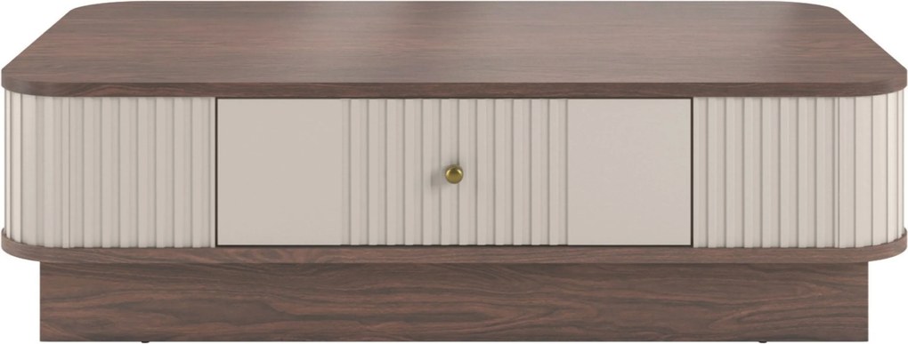 Măsuță de cafea Vesper 103x60 cm cu sertar și mâner auriu - culoare cașmir / nuc