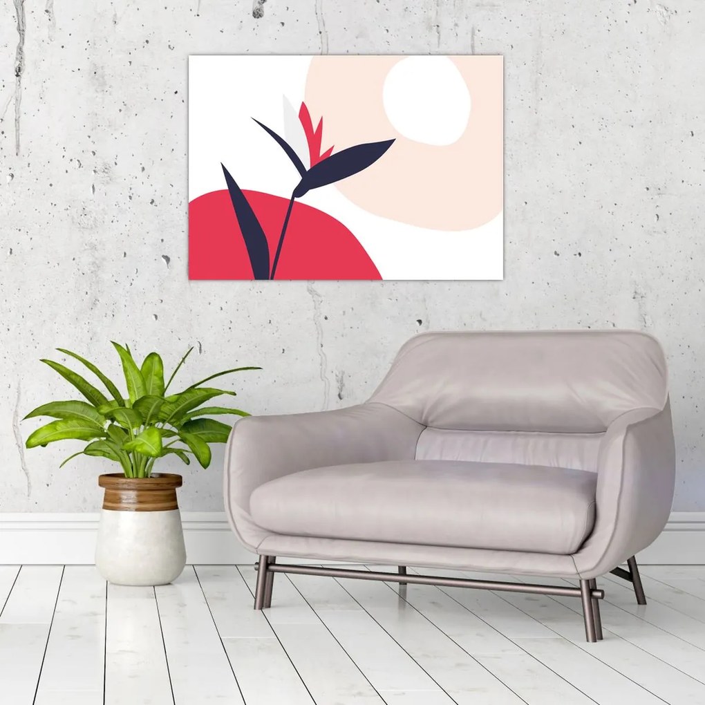 Tablou pe sticlă - Abstracție florală roz N⁰1 (70x50 cm)