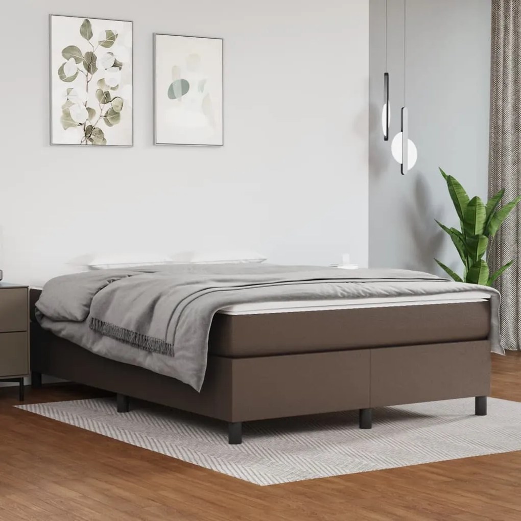 3121044 vidaXL Cadru de pat box spring, maro, 140x190 cm, piele ecologică