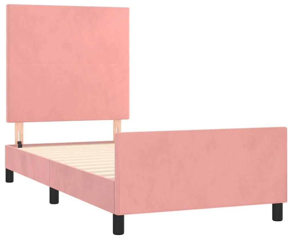 Cadru de pat cu tablie, roz, 80x200 cm, catifea Roz, 80 x 200 cm, Design simplu
