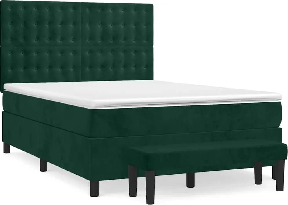 vidaXL Pat box spring cu saltea, verde închis, 140x190 cm, catifea